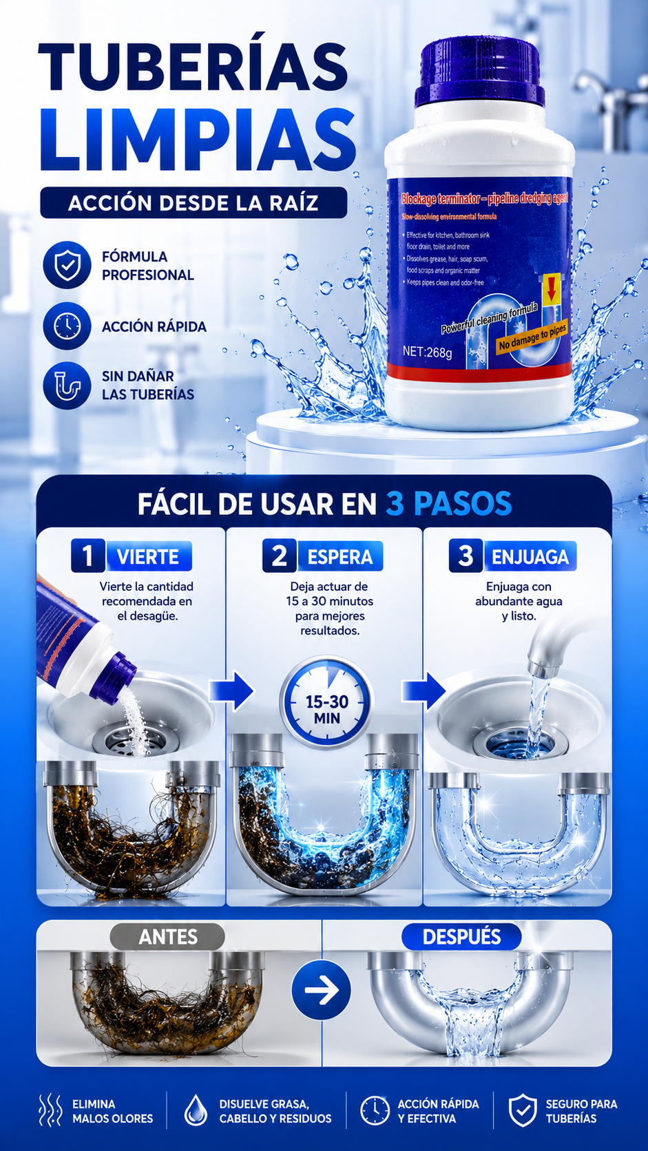 Destapador de Tuberías Profesional | Limpieza Rápida y Efectiva 🚿✨