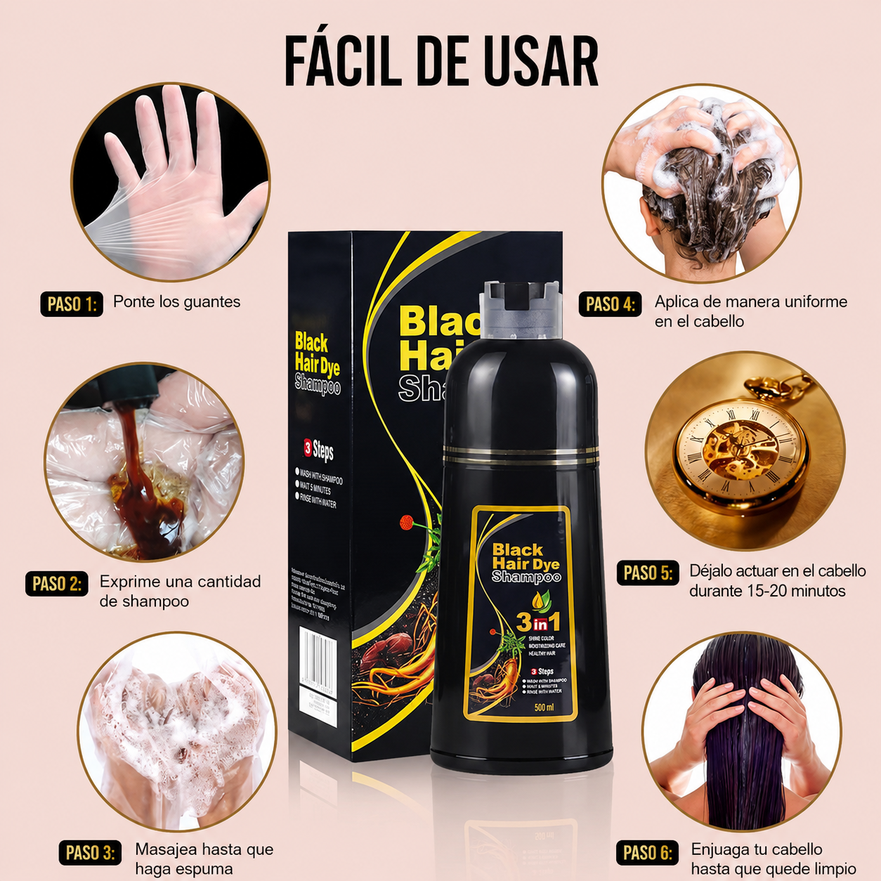 Shampoo Colorante Negro 3 en 1 HIMEIDU™ – ¡Luce Más Joven en Minutos!