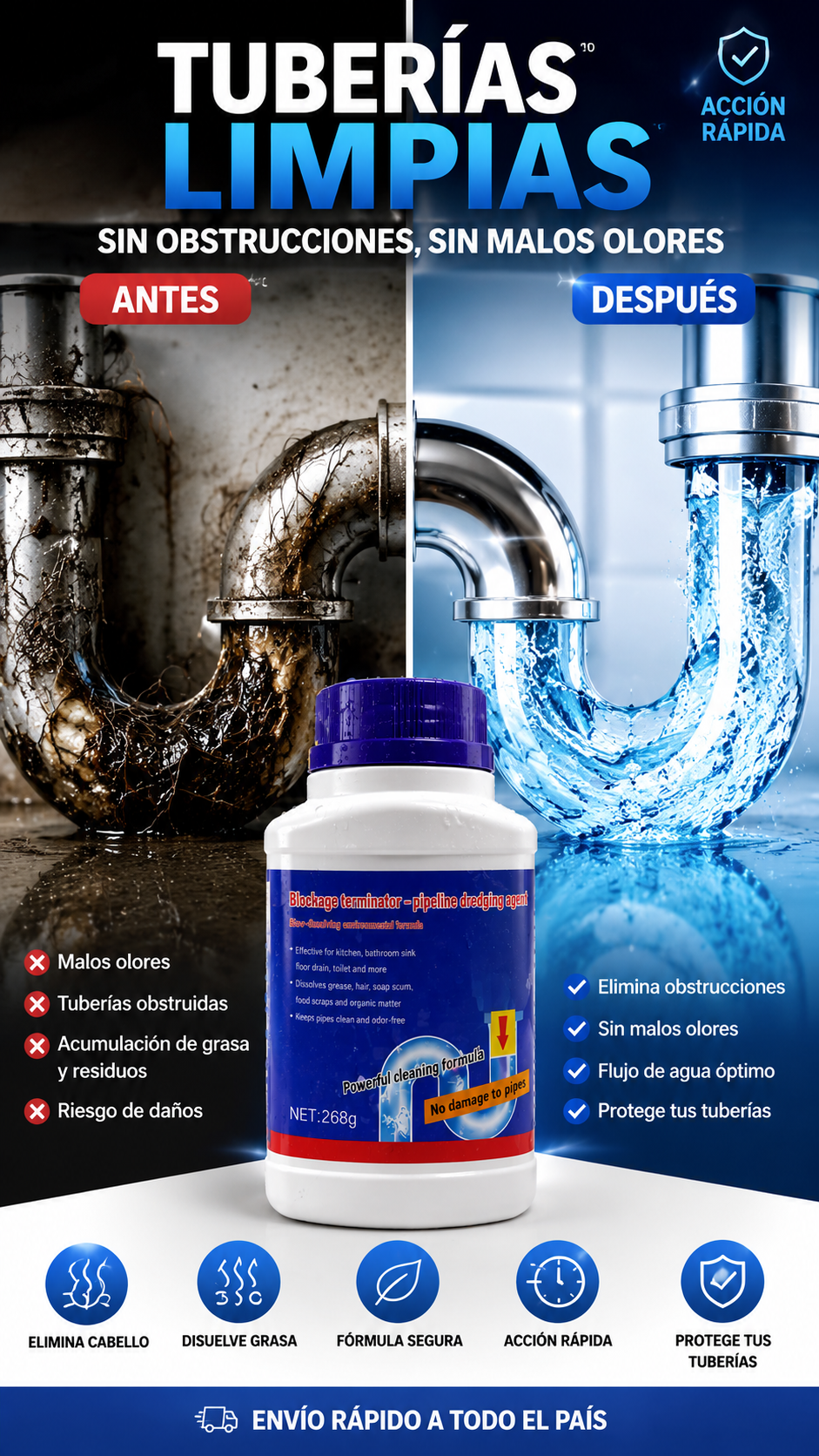 Destapador de Tuberías Profesional | Limpieza Rápida y Efectiva 🚿✨