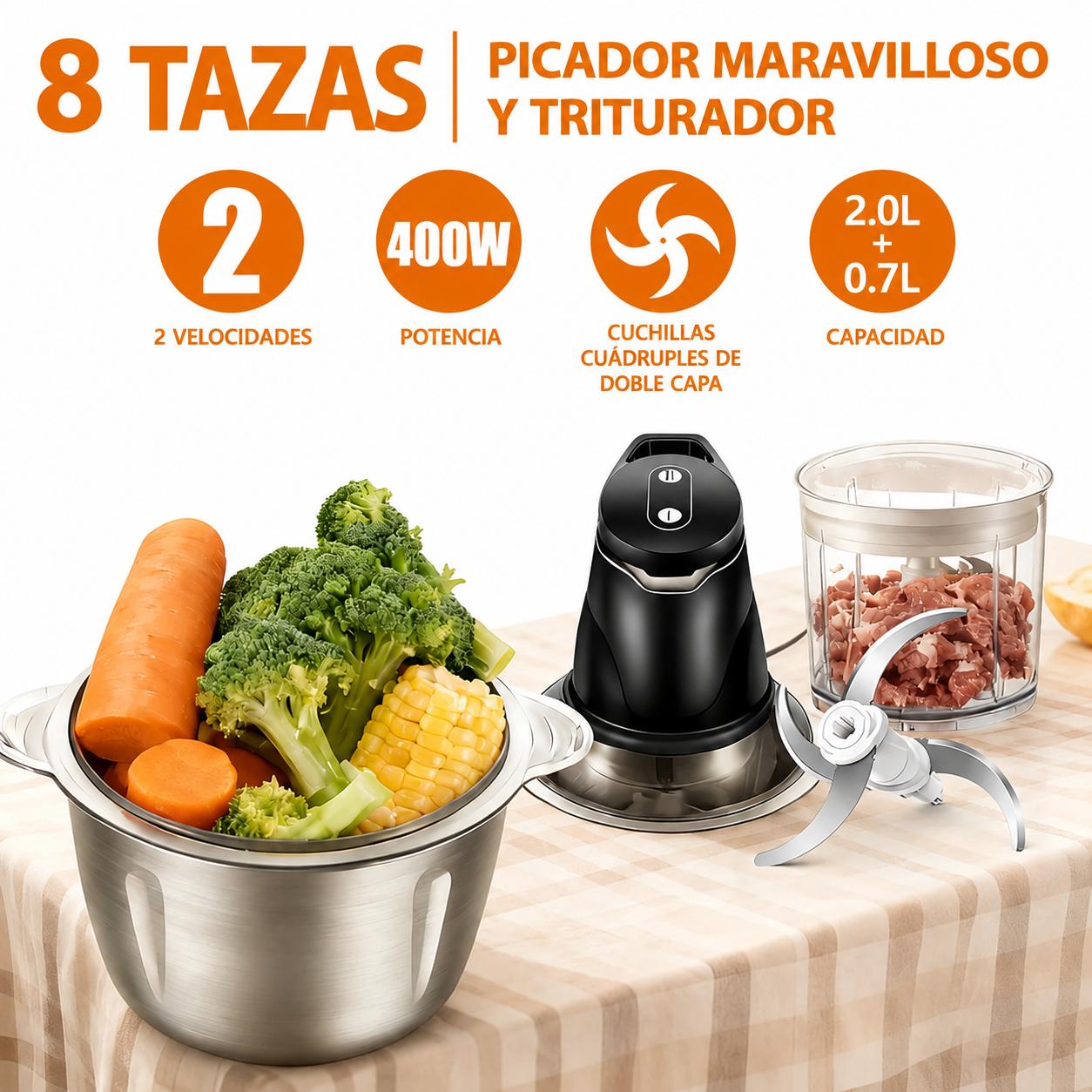 Picador y Triturador Eléctrico SOKANY 2 en 1 – Potencia y Precisión en tu Cocina